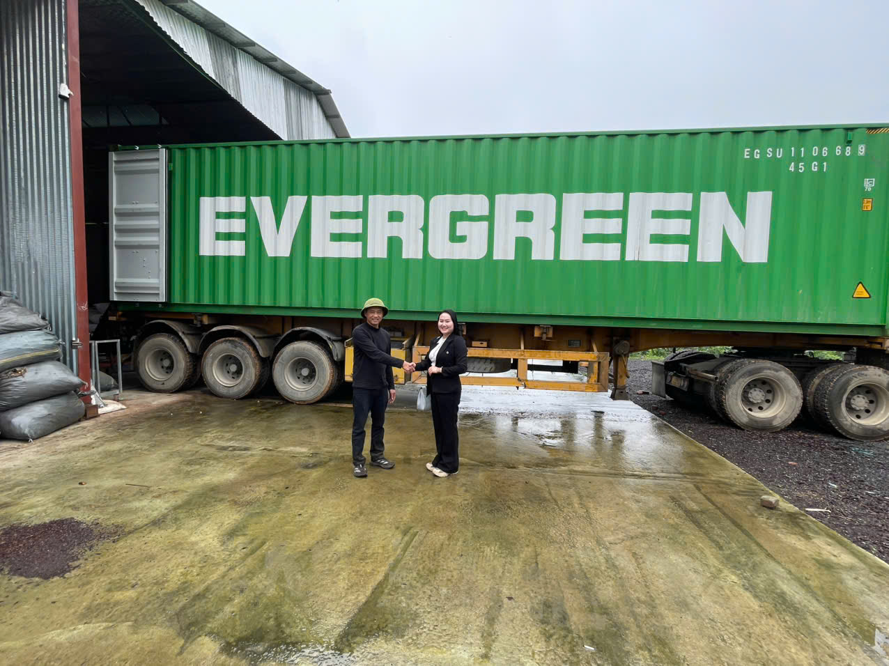Containers arriving to pick up goods at the factory